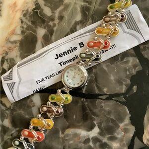 NWOT jennie b multi colored flip flop sandal gemstone watch